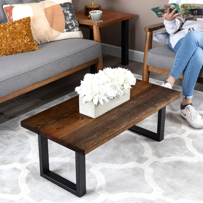 Coffer Solid Wood Rustic 36 in. Coffee Table Kit with 2 Square Matte Black Metal Legs Loon Peak Table Top Color Boulder Black Size 19.25 H x 36 W